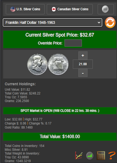 Cointicker Xtension Silver Coin Calculator
